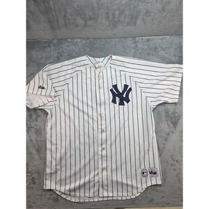 Majestic New York Yankees Jersey Mens XL White Navy Pinstripe MLB Baseball 6400